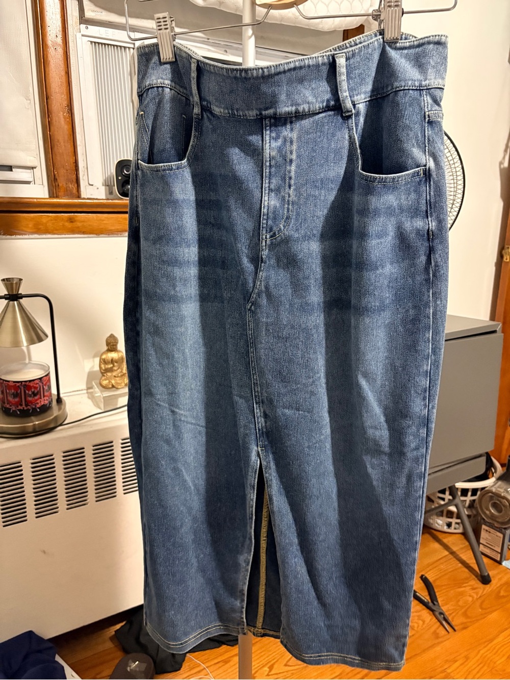 Class Blue Denim long length skirt with frontal peep slit